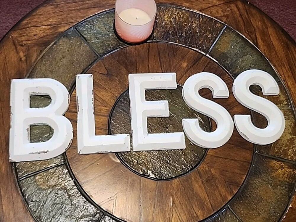 Set of 5 Letters "Bless" Individual Lettering White Distressed Hanging Signage